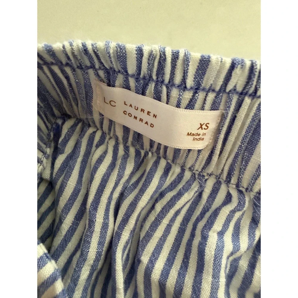 LC Lauren Conrad Blue White Striped Tiered Midi Skirt Elastic Waist XS